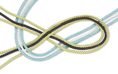 Curving bottom of lime and white cord